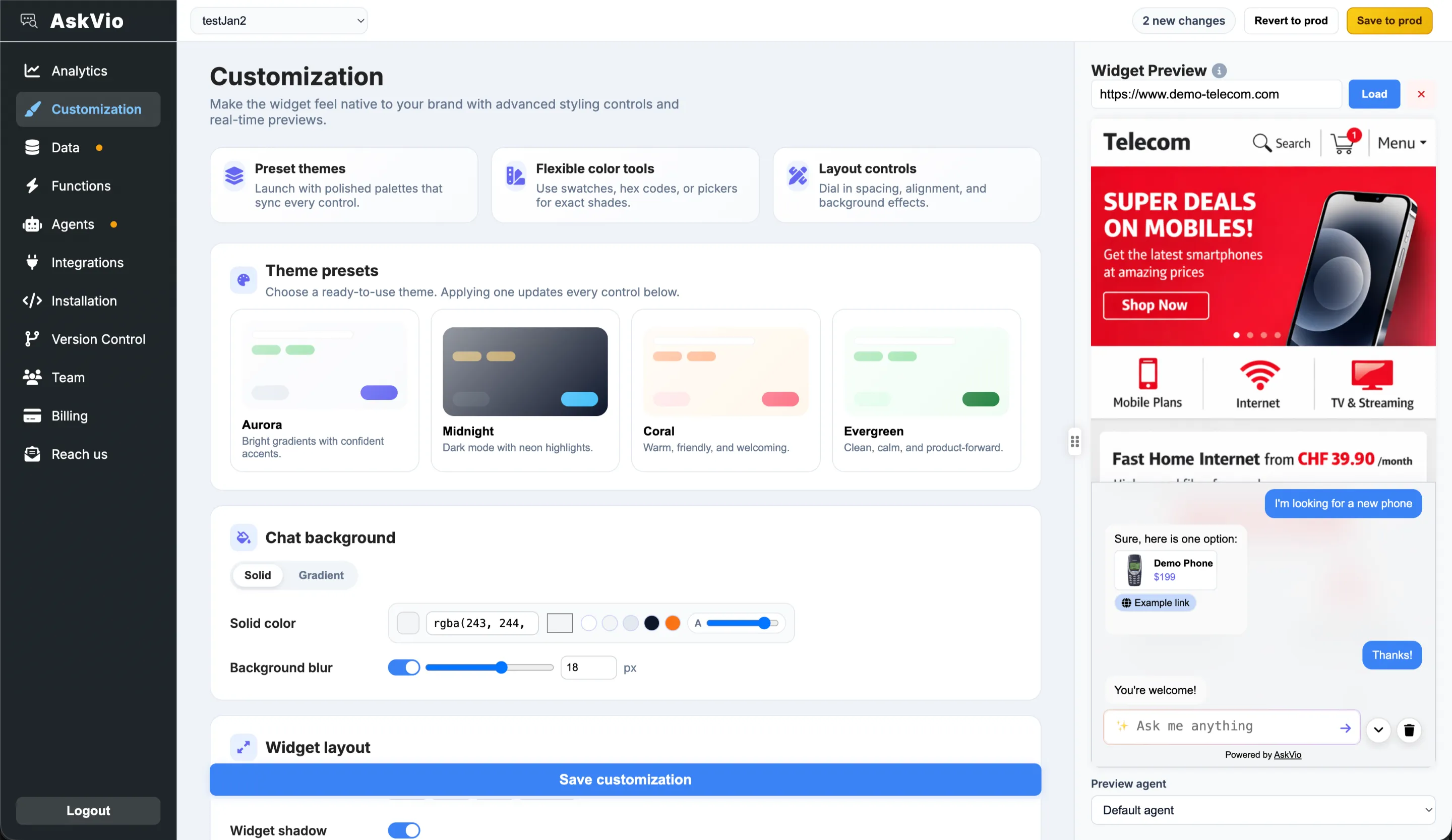 Customization Screenshot