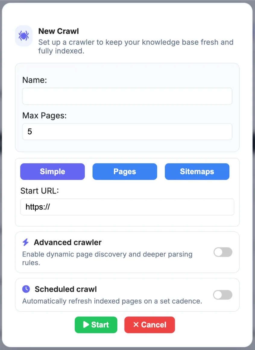 Create Crawl Dialog